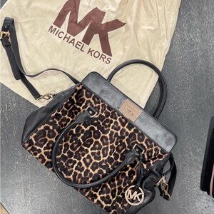 Michael Kors Black and Brown Leopard Satchel